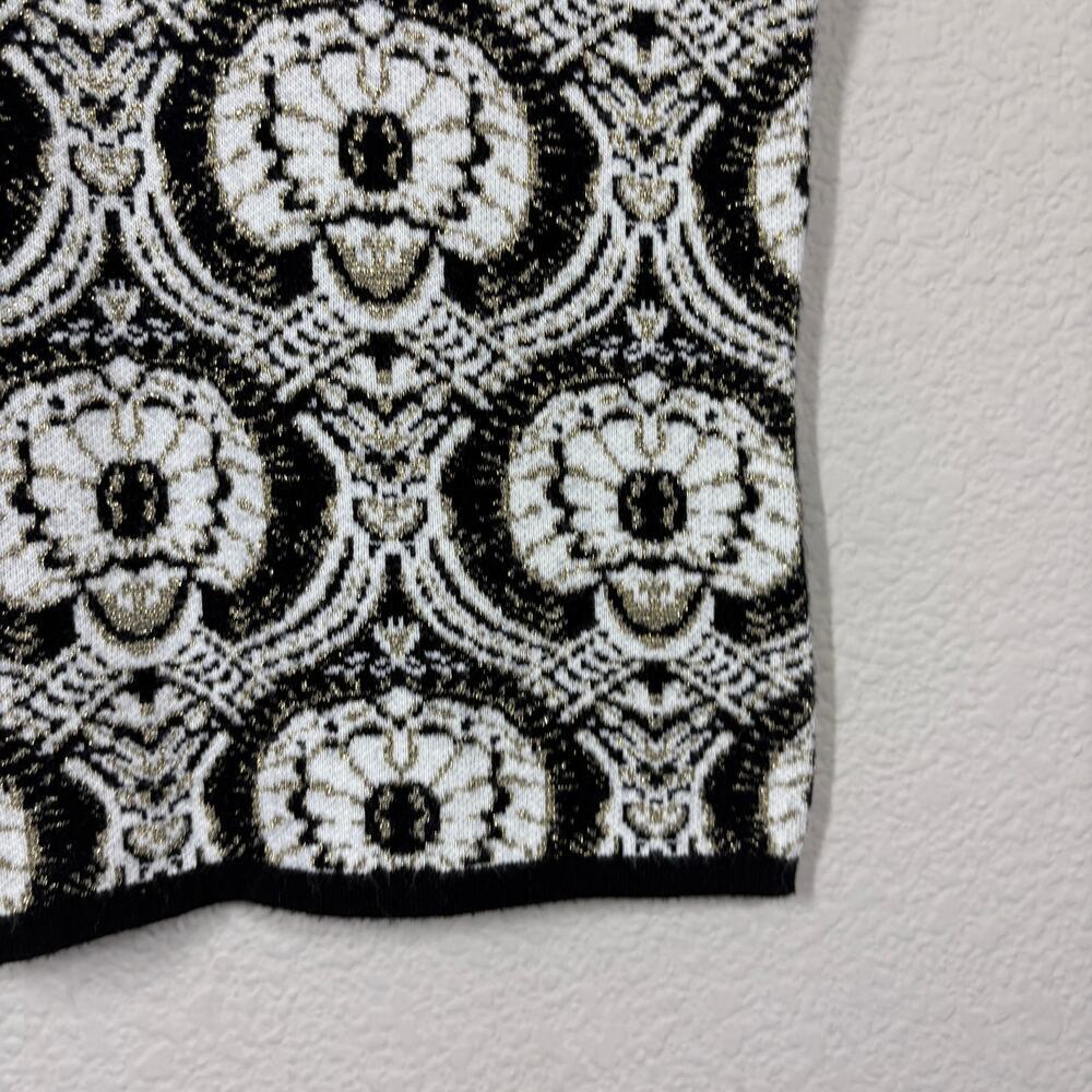 Michael Simon Petite Small Metallic Sweater Tank Black White Geometric Print - Picture 5 of 9